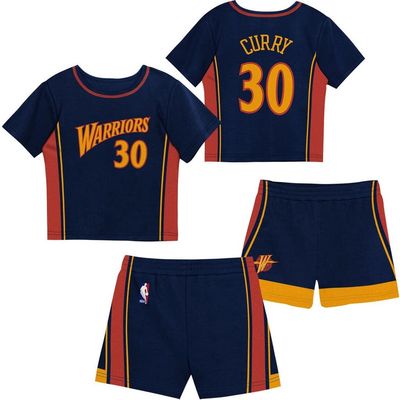 Mitchell & Ness Preschool Mitchell & Ness Stephen Curry Navy Golden State Warriors Play by Place Two-Pack T-Shirt & Shorts Set 