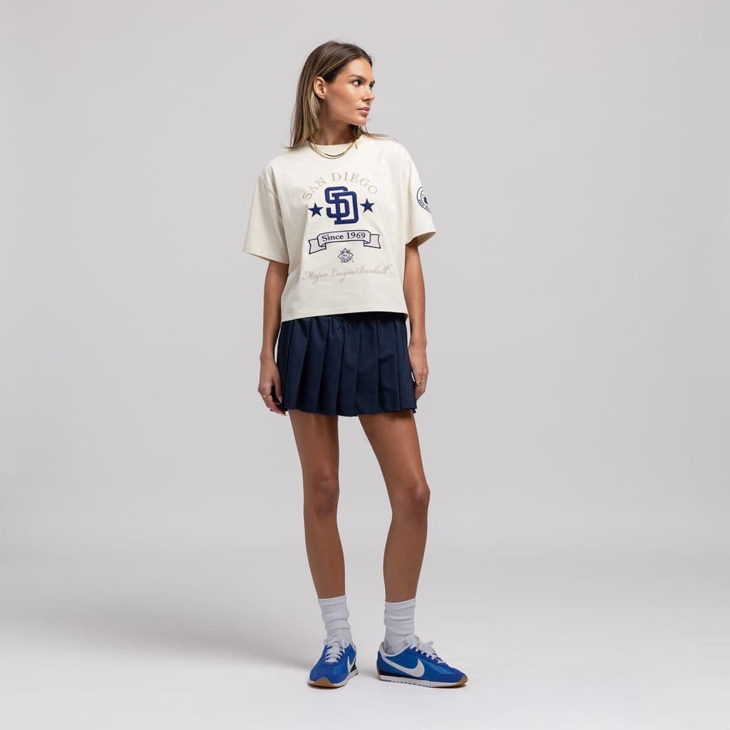 Mitchell & Ness Women's Mitchell & Ness  Cream San Diego Padres Cooperstown Yacht Rock Boxy Cropped T-Shirt 