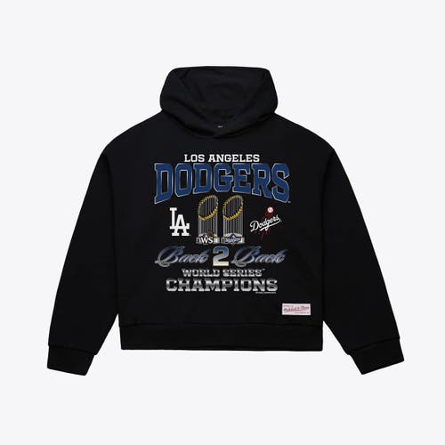 Mitchell & Ness Women's Mitchell & Ness Black Los Angeles Dodgers Back 2 Back Trophies Cropped Hoodie 
