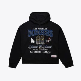 Mitchell & Ness Women's Mitchell & Ness Black Los Angeles Dodgers Back 2 Back Trophies Cropped Hoodie 