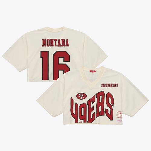Mitchell & Ness Women's Mitchell & Ness Joe Montana Cream San Francisco 49ers Retired Player Cropped Fashion Jersey 