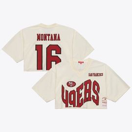 Mitchell & Ness Women's Mitchell & Ness Joe Montana Cream San Francisco 49ers Retired Player Cropped Fashion Jersey 
