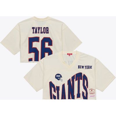Mitchell & Ness Women's Mitchell & Ness Lawrence Taylor Cream New York Giants Retired Player Cropped Fashion Jersey 