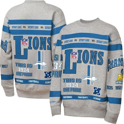 Mitchell & Ness Youth Mitchell & Ness Gray Detroit Lions Throwback All-Over Print Fleece Sweatshirt 