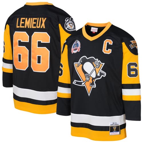 Mitchell & Ness Youth Mitchell & Ness Mario Lemieux Black Pittsburgh Penguins 1991/92 Captain Patch Blue Line Player Jersey 