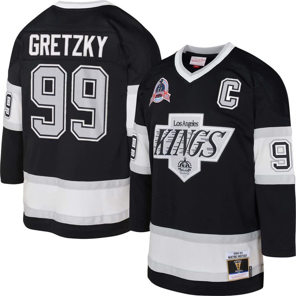 Mitchell & Ness Youth Mitchell & Ness Wayne Gretzky Black Los Angeles Kings 1992/93 Captain Patch Blue Line Player Jersey 