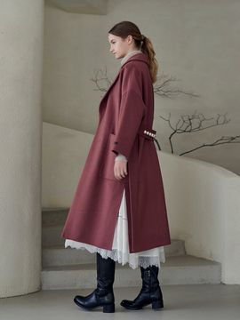 MITTE Cashmere Pearl Belted Handmade Coat_Rust