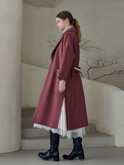 MITTE Cashmere Pearl Belted Handmade Coat_Rust