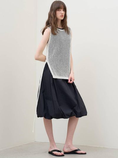 MITTE CROCHET SLEEVELESS BELTED KNIT VEST [WHITE]