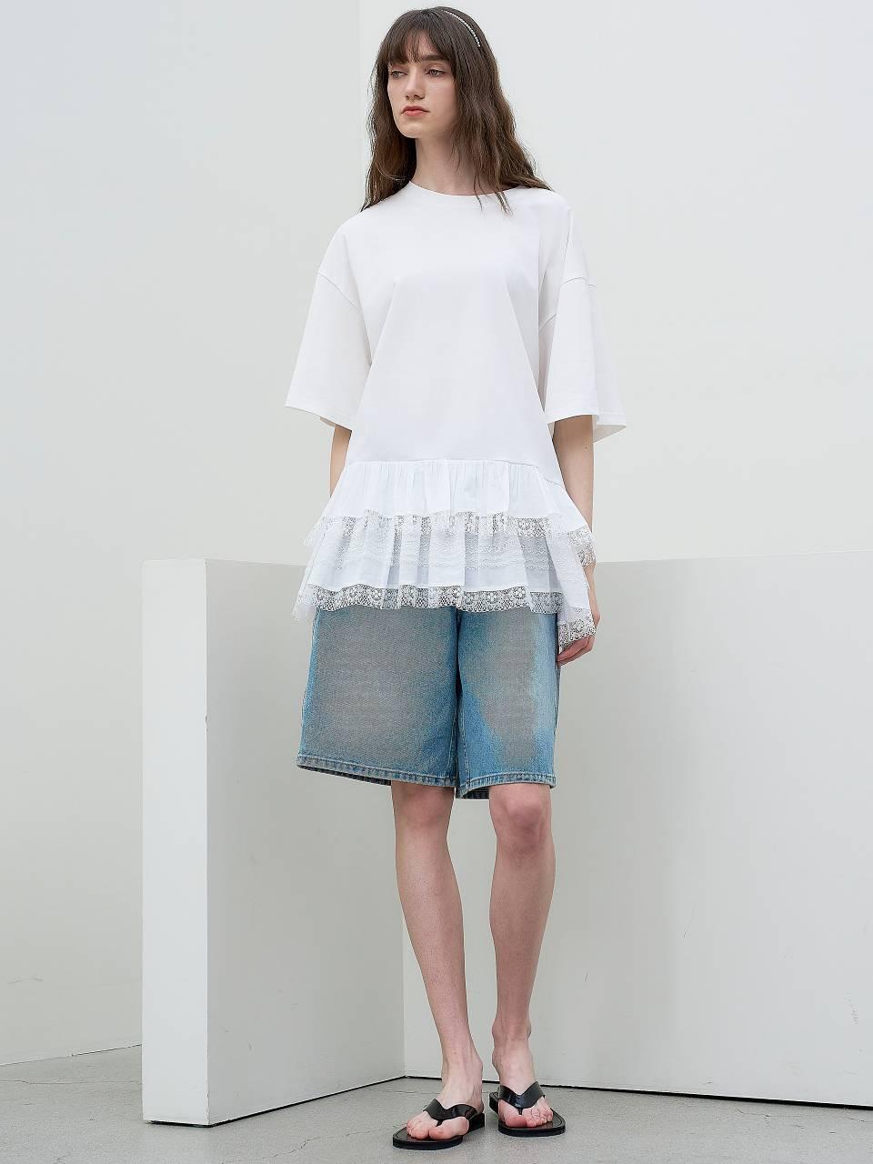 MITTE LACE BLOCK T-SHIRTS [WHITE]