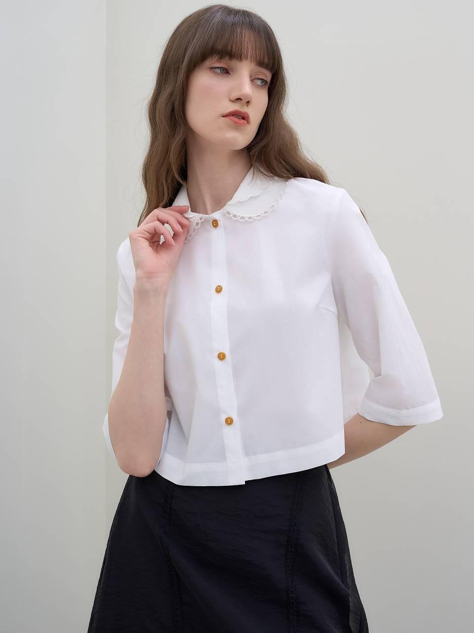 MITTE LACE COLLAR CROP BLOUSE [WHITE]
