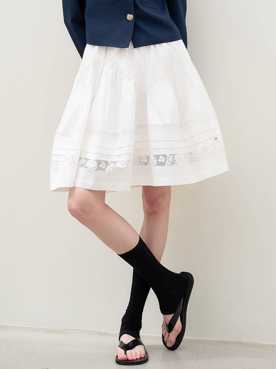 MITTE LACE PIN-TUCK BANDING SKIRT [IVORY]