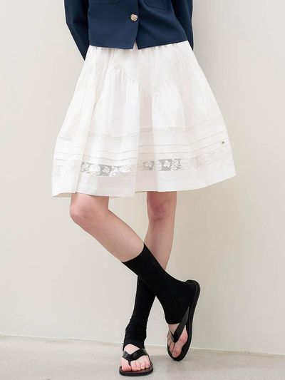 MITTE LACE PIN-TUCK BANDING SKIRT [IVORY]