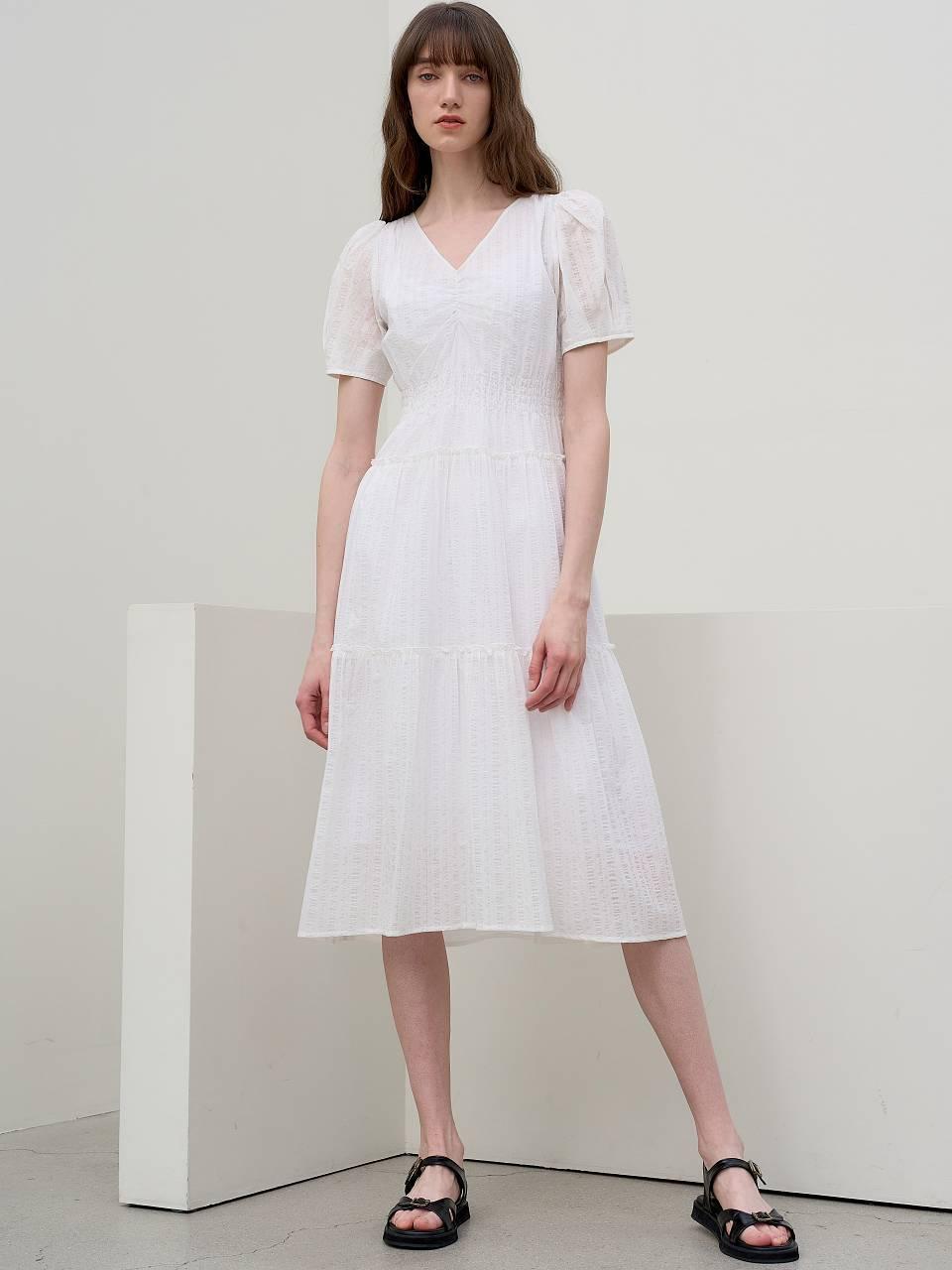 MITTE POPLIN SHIRRING DRESS [WHITE]