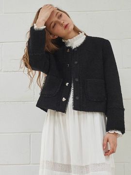 MITTE Round Tweed Jacket (Black)