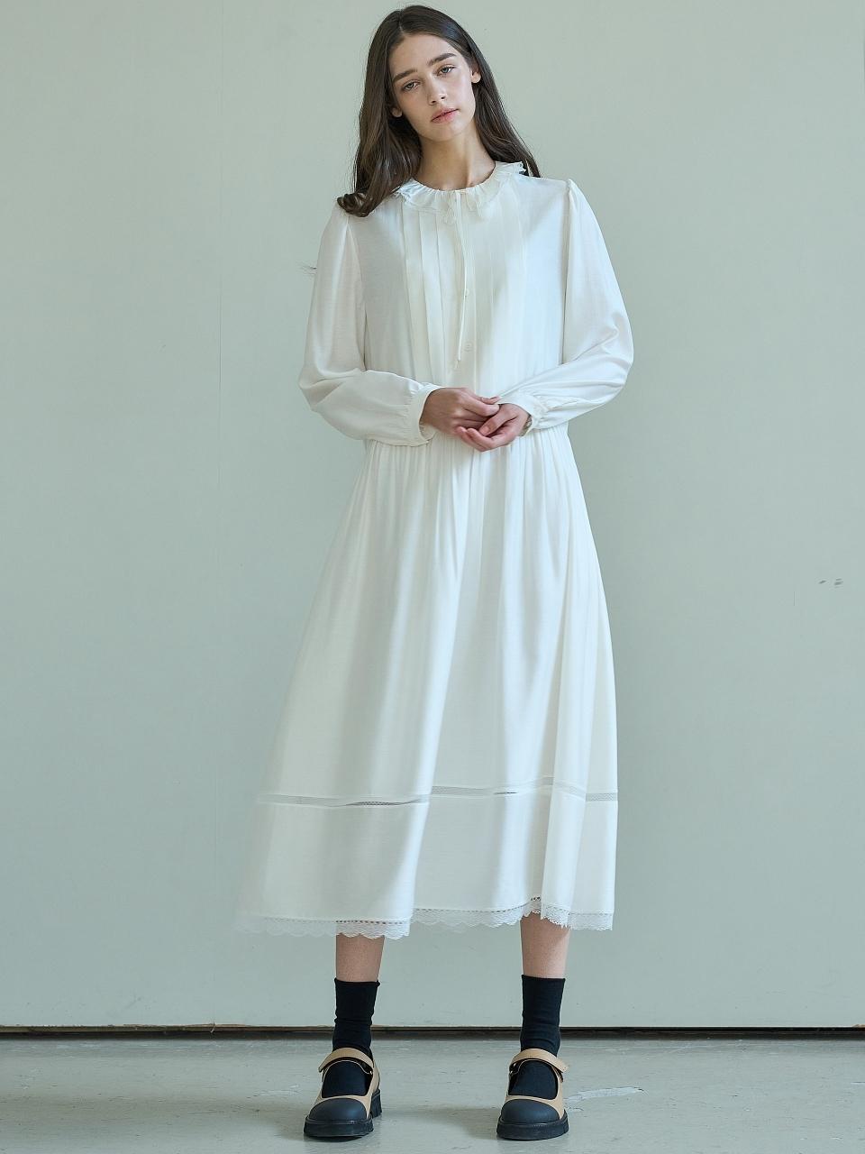 MITTE RUFFLE LACE PIN-TUCK DRESS