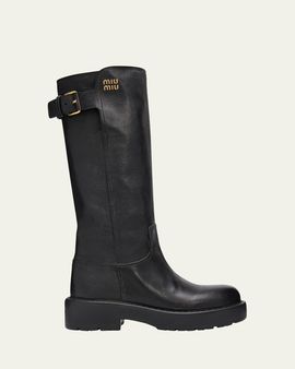 Miu Miu 55mm Leather Knee-High Lug-Sole Boots