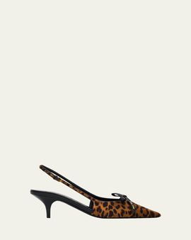 Miu Miu 55mm Leopard Calf Hair Bow Slingback Pumps