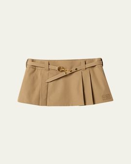 Miu Miu Belted Pleated Cotton Gabardine Mini Skirt