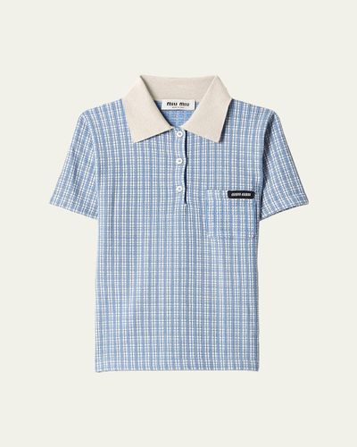 Miu Miu Cashmere Check Short-Sleeve Polo Shirt