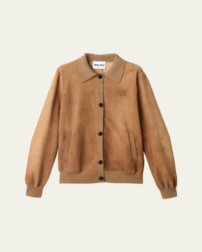 Miu Miu Collared Suede Single-Breasted Jacket