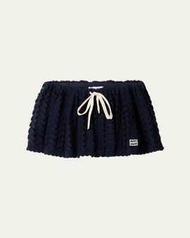 Miu Miu Crochet Knit Drawstring Mini Skirt