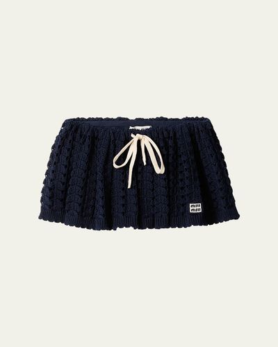 Miu Miu Crochet Knit Drawstring Mini Skirt