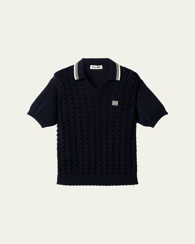 Miu Miu Crochet Knit Short-Sleeve Polo Shirt