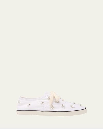 Miu Miu Embellished Canvas Low-Top Sneakers