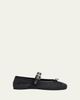 Miu Miu Flannel Leather-Strap Ballerina Flats - 1