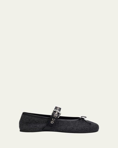Miu Miu Flannel Leather-Strap Ballerina Flats