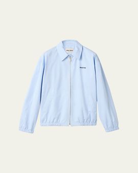 Miu Miu Gingham Cotton Collared Zip Jacket