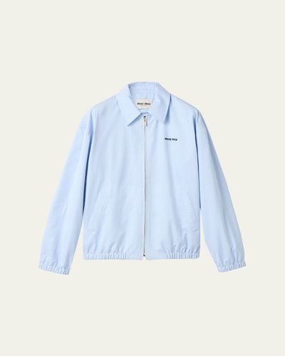 Miu Miu Gingham Cotton Collared Zip Jacket