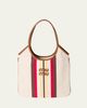 Miu Miu Ivy Striped Leather-Trim Canvas Tote Bag - 1