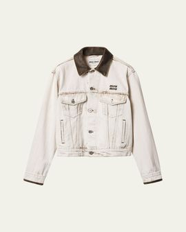 Miu Miu Leather-Collar Denim Jacket