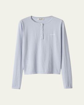Miu Miu Long-Sleeve Cashmere Henley Sweater