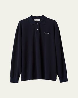 Miu Miu Long-Sleeve Cotton Polo Shirt