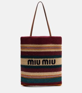 Miu Miu Miu Miu Crochet leather-trimmed striped tote bag