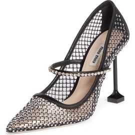 Miu Miu Miu Miu Crystal Embellished Fishnet Pointed Toe Pump