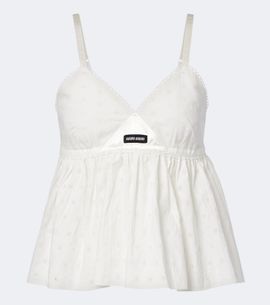 Miu Miu Miu Miu Embroidered cotton and linen-blend top