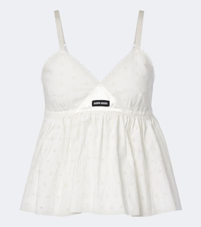 Miu Miu Miu Miu Embroidered cotton and linen-blend top