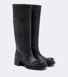 Miu Miu Miu Miu Embroidered leather knee-high boots