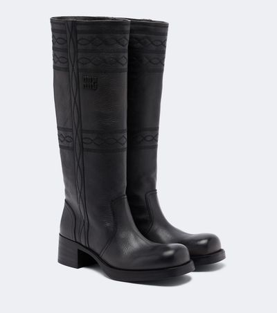 Miu Miu Miu Miu Embroidered leather knee-high boots