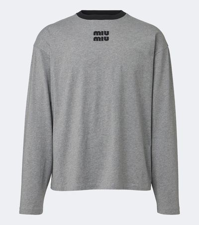 Miu Miu Miu Miu Embroidered logo cotton jersey T-shirt