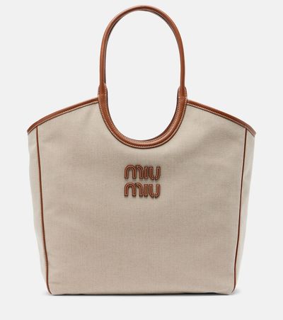 Miu Miu Miu Miu Ivy leather-trimmed canvas tote bag