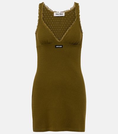 Miu Miu Miu Miu Lace-trimmed pointelle cotton minidress