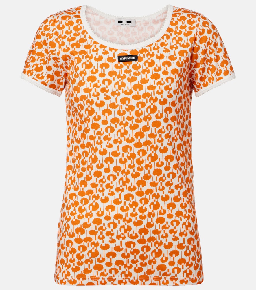 miu miutシャツ Miu Miu - Lace-trimmed printed cotton T-shirt