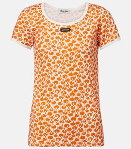 Miu Miu Miu Miu Lace-trimmed printed cotton T-shirt