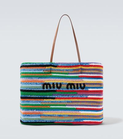Miu Miu Miu Miu Large crochet leather-trimmed tote bag
