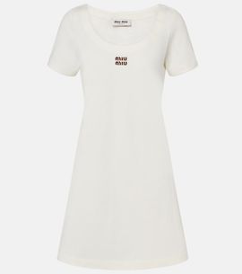 Miu Miu Miu Miu Leather-trimmed cotton jersey minidress